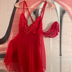2X Red Baby Doll Sheer and Lace
